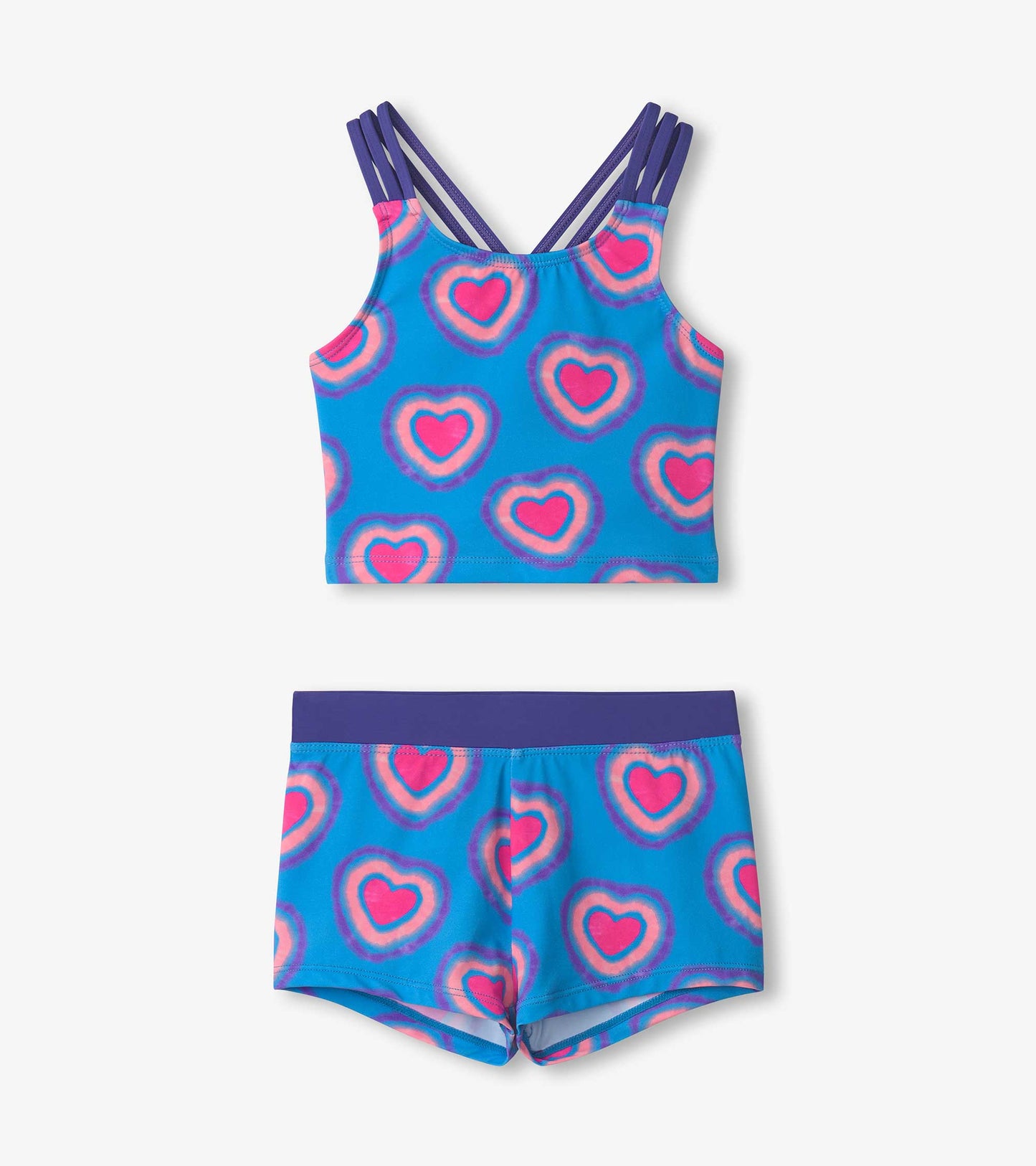 Girls Glowing Hearts Two-Piece Short Swimsuit