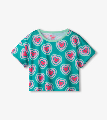 Girls Glowing Hearts Tee and Shorts Pyjama Set