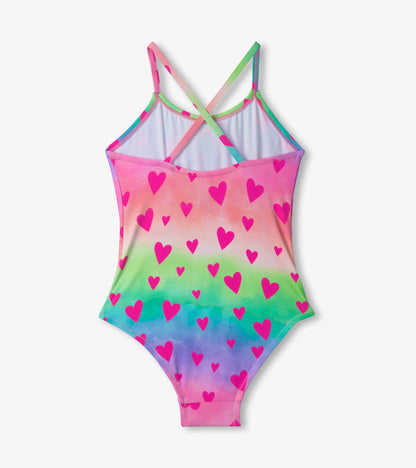 Girls Kaleidoscope Hearts Ruched Front Swimsuit