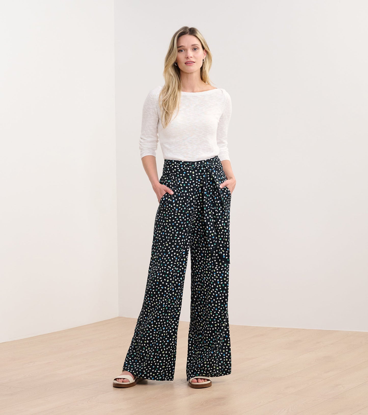 Belted Wide Leg Trousers - Multi Dots