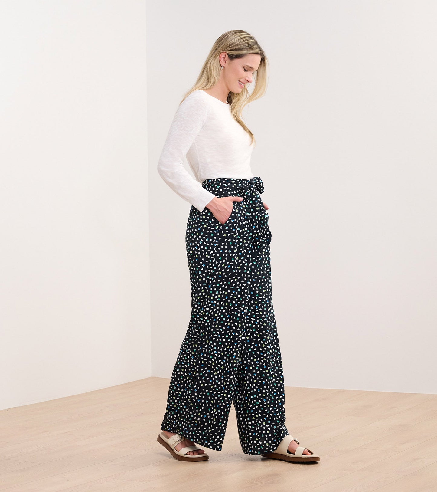 Belted Wide Leg Trousers - Multi Dots