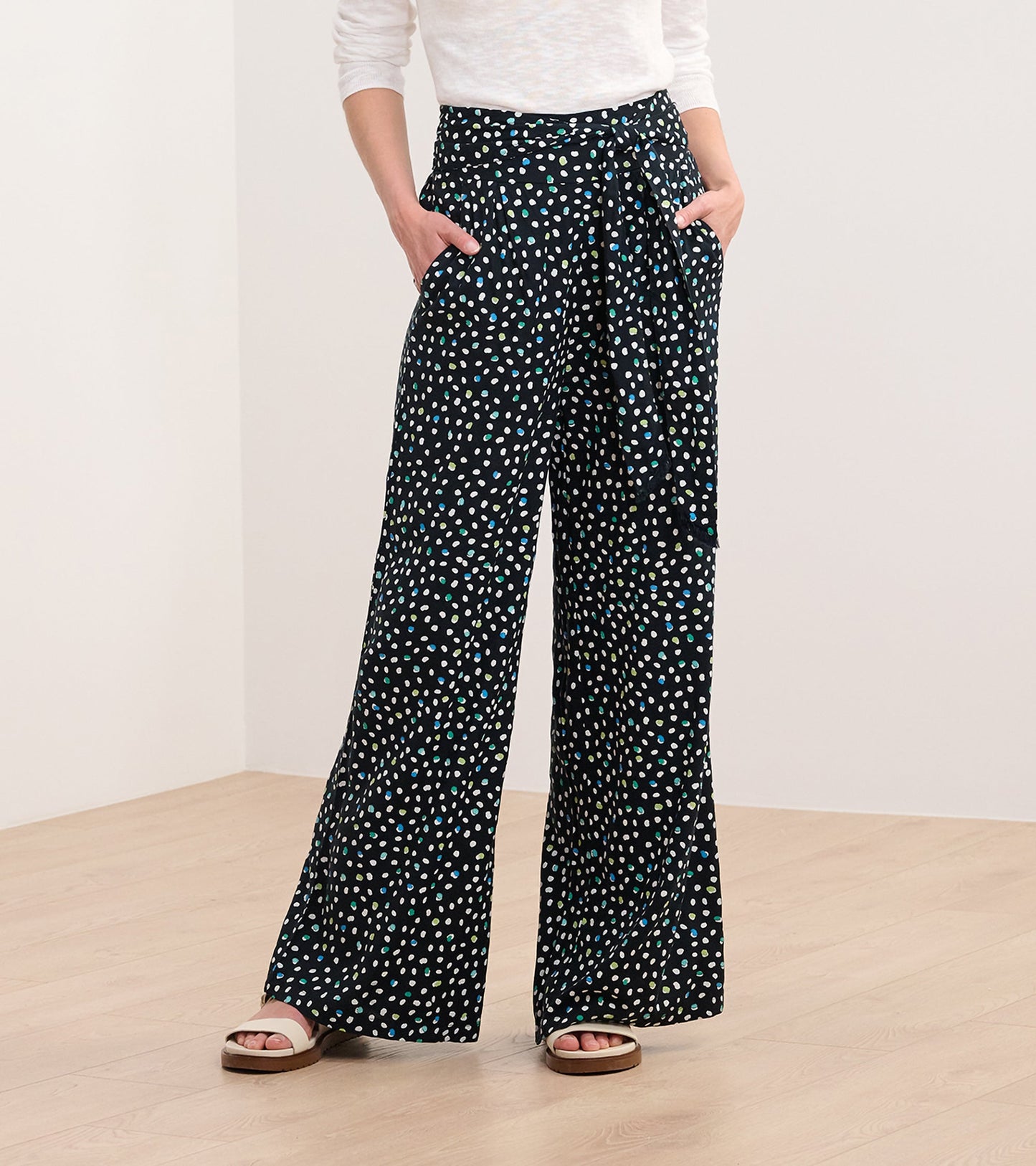 Belted Wide Leg Trousers - Multi Dots