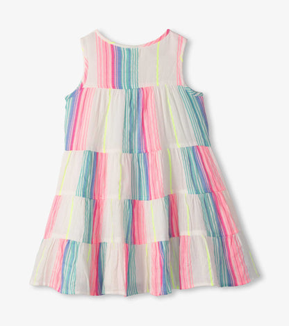 Girls Neon Stripes Tiered Dress