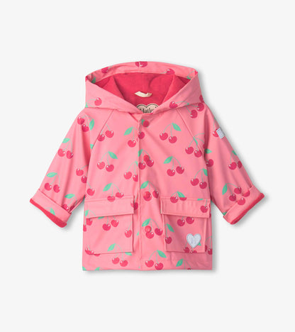 Toddler Girls Cherries Button-Up Rain Jacket