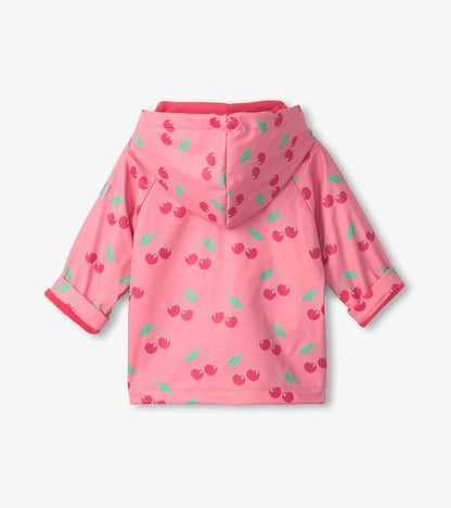 Toddler Girls Cherries Button-Up Rain Jacket