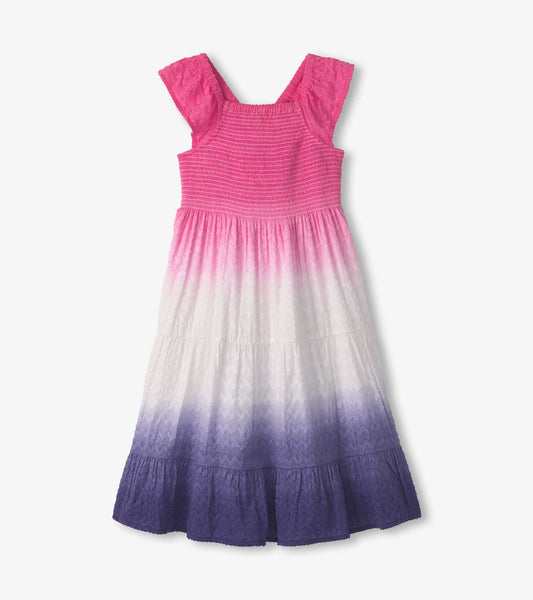 Girls Purple Dip Dye Smocked Dress