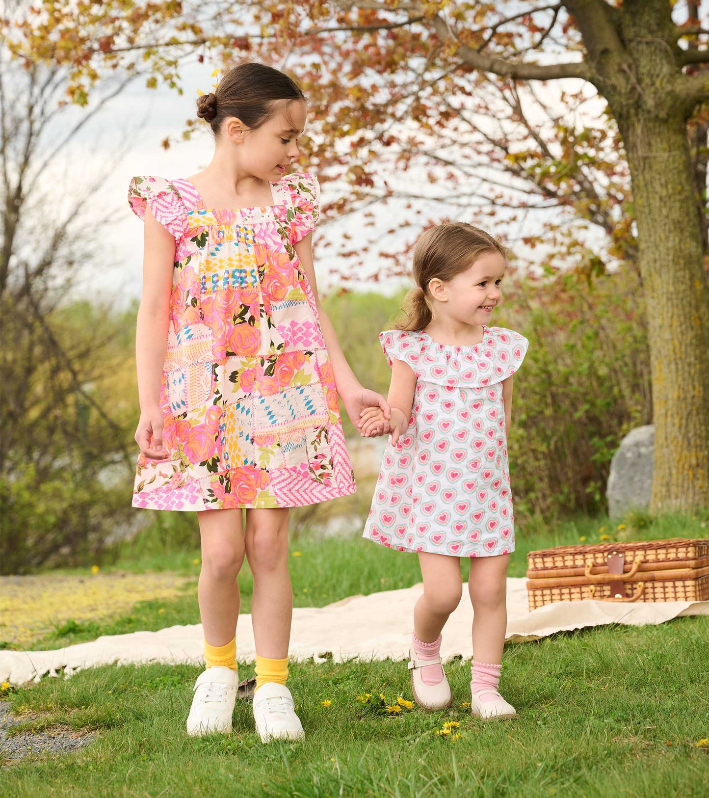 Girls Floral Patchwork Flutter Puff Dress
