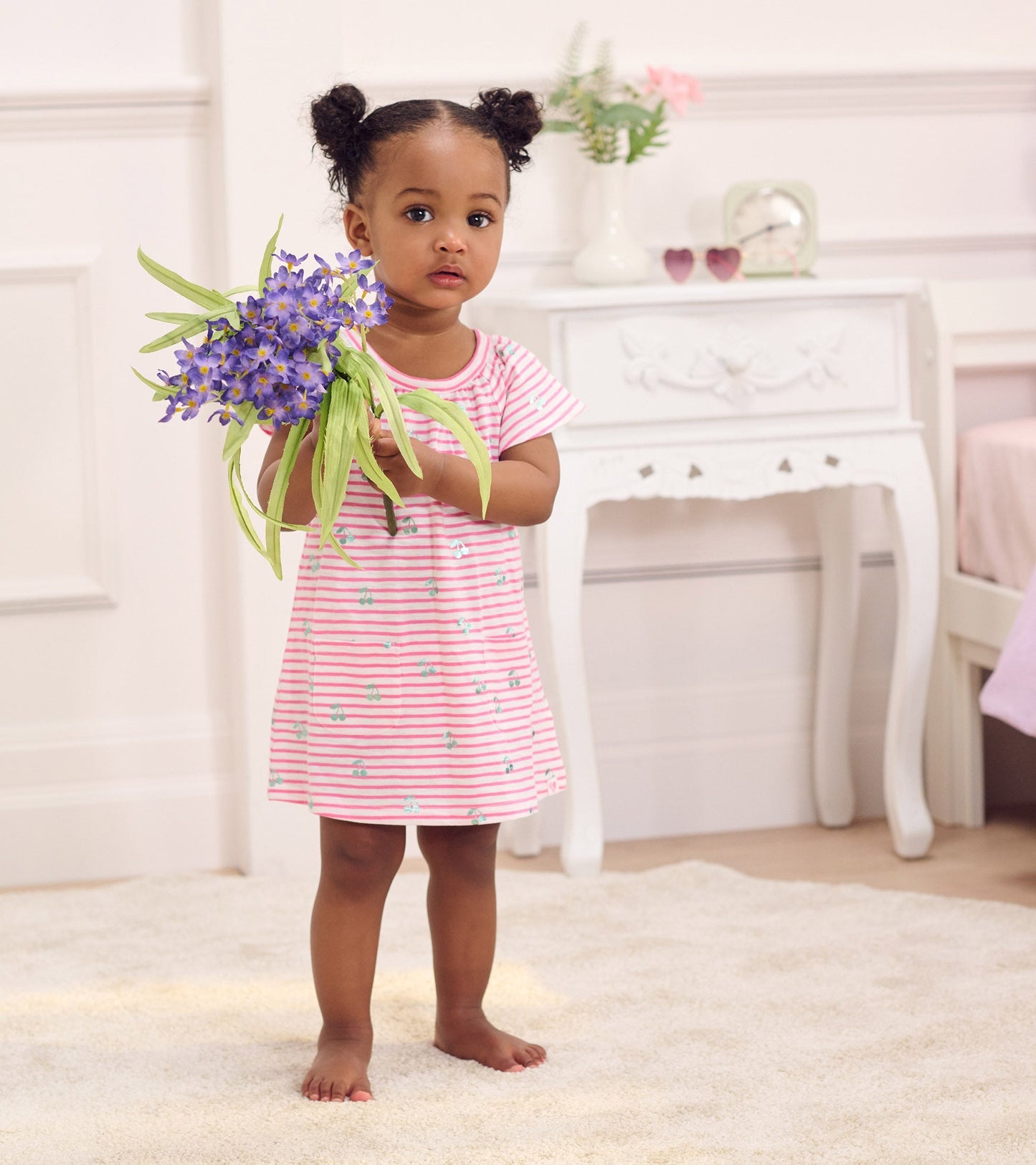 Baby & Toddler Girls Cherry Stripes Easy Raglan Dress