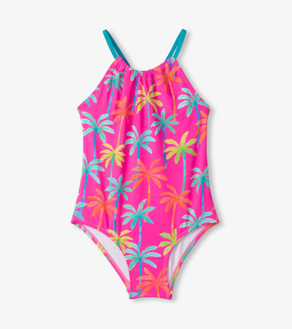 Girls Printed Palms Gather Front Swimsuit