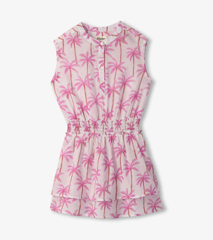 Girls Palm Trees Smocked Waist Dress
