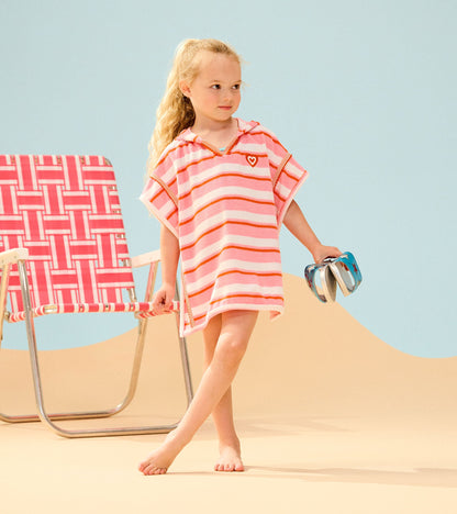 Girls Pink Stripes Hooded Cover-Up