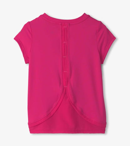 Girls Pink Mesh Trim T-Shirt