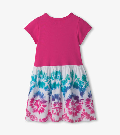 Girls Sunburst Mixed Fabric Dress