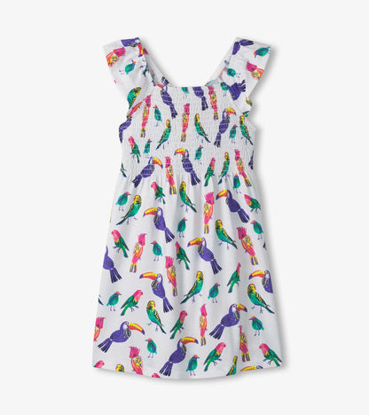 Girls Tropical Birds Smocked Dress