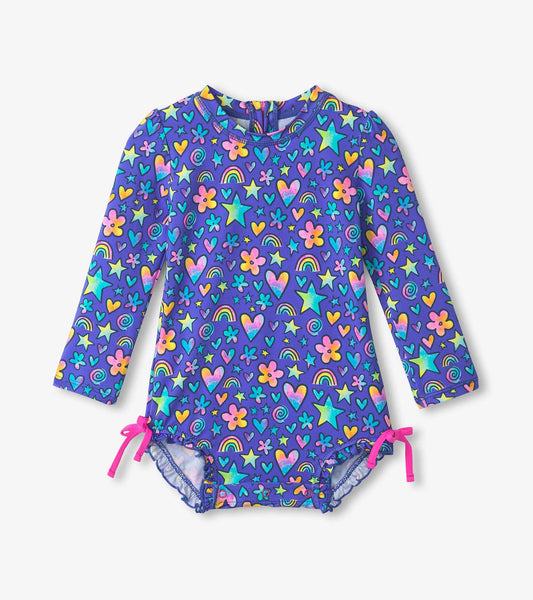 Baby Girls Watercolour Doodles Rashguard Swimsuit