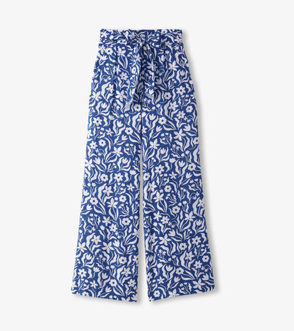 Belted Wide Leg Trousers - Wavy Flowers