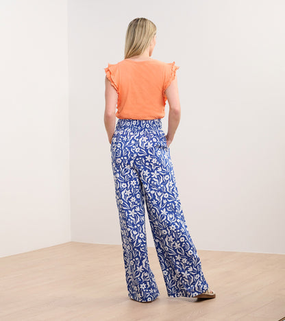 Belted Wide Leg Trousers - Wavy Flowers