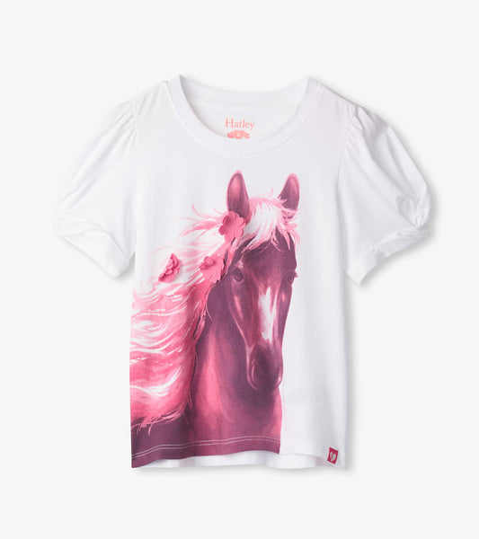 Girls Soft Horse Twisted Sleeve Tee