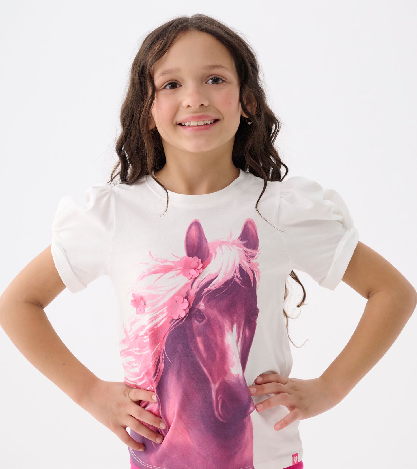 Girls Soft Horse Twisted Sleeve Tee