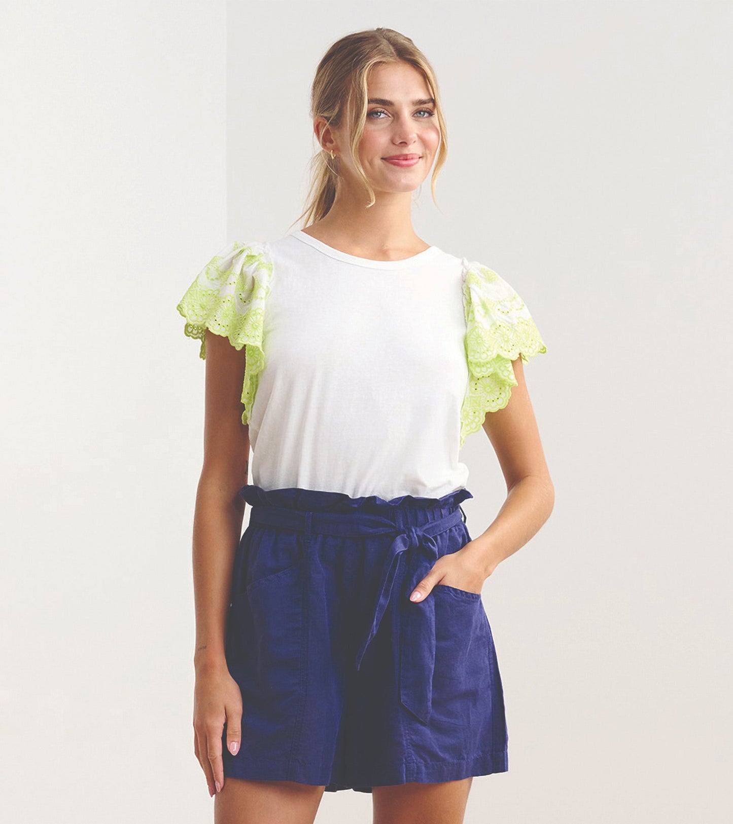 Eyelet Sleeve Tank - White