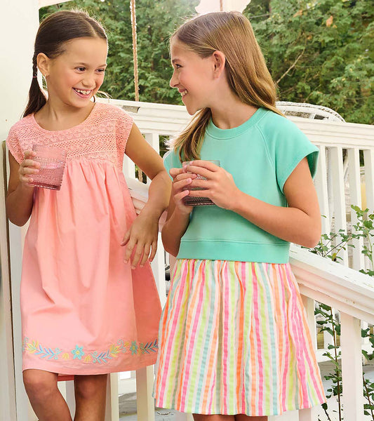 Girls Apricot Blush Crochet Bodice Dress