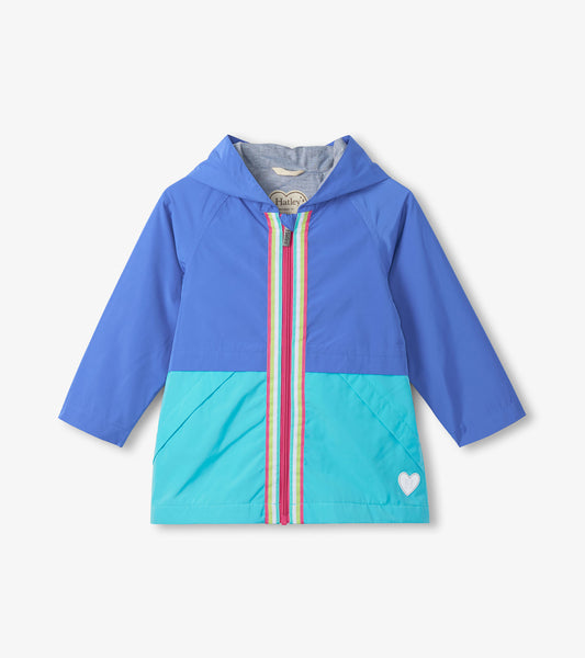 Girls Blue Colourblock Jersey-Lined Raincoat