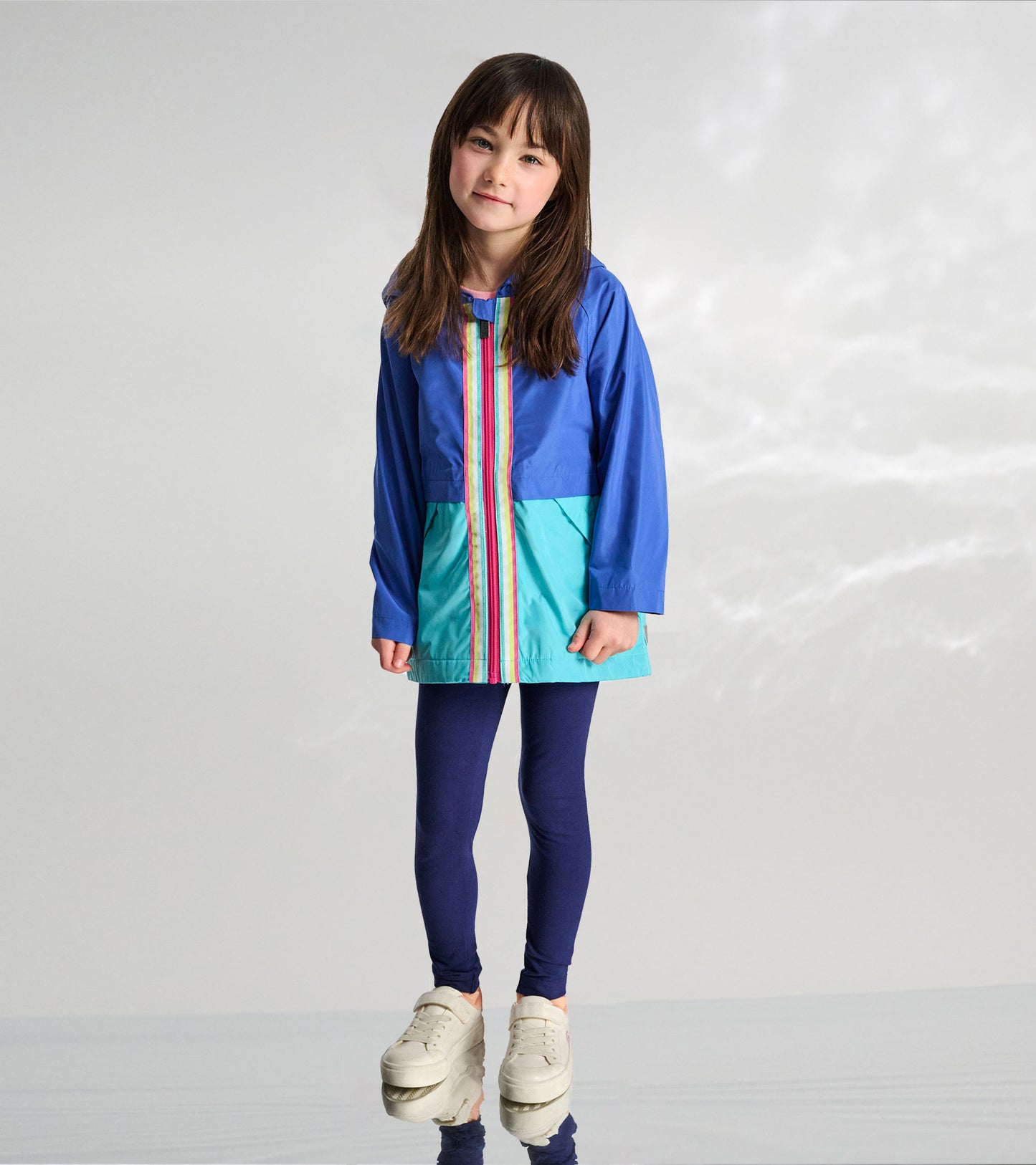Girls Blue Colourblock Jersey-Lined Raincoat