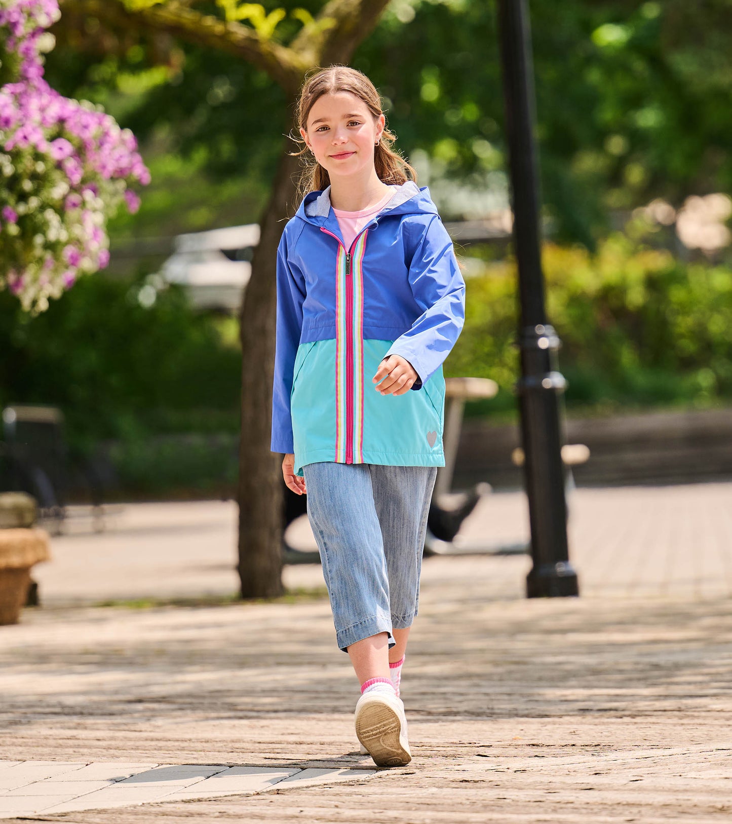 Girls Blue Colourblock Jersey-Lined Raincoat