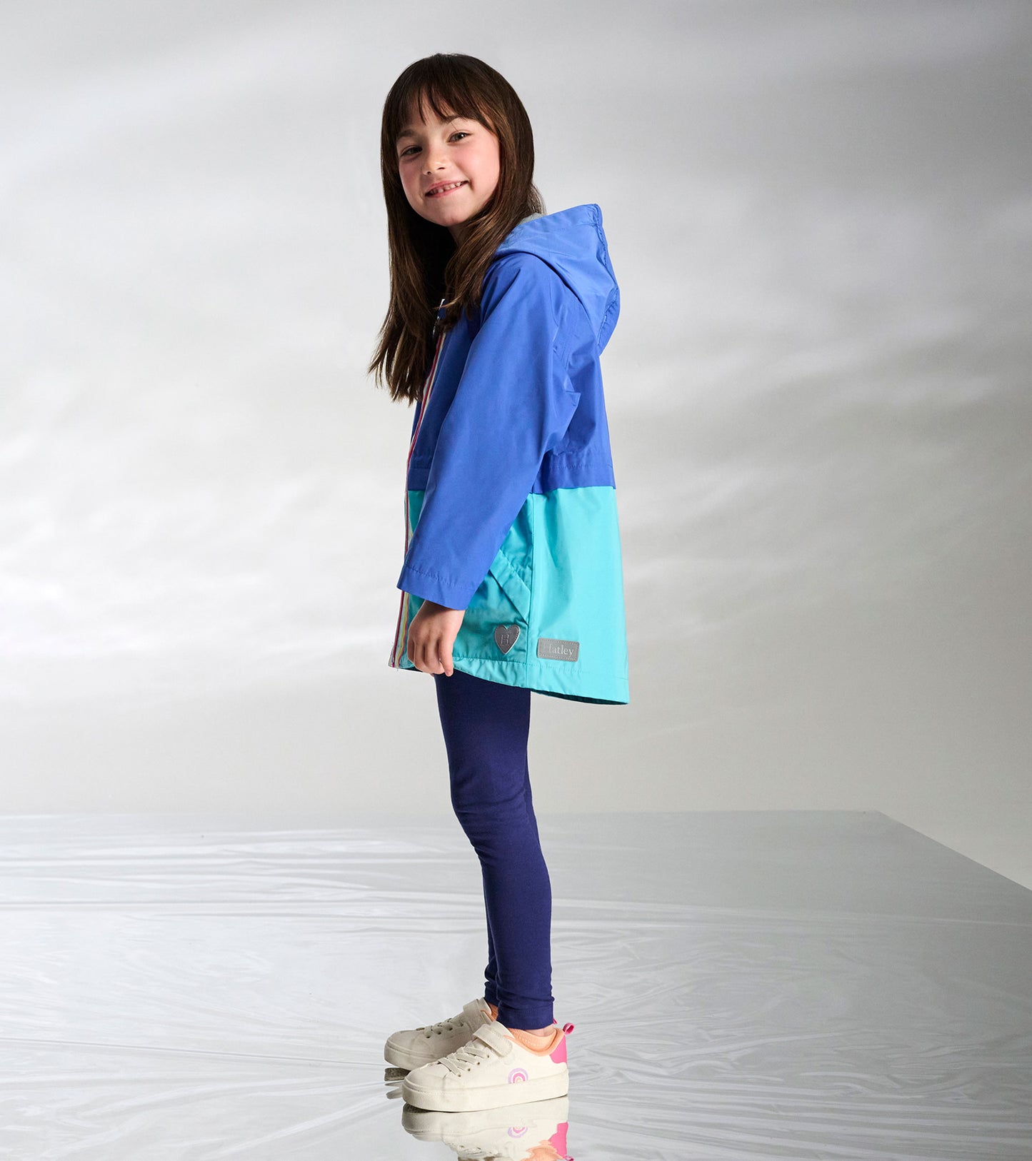 Girls Blue Colourblock Jersey-Lined Raincoat