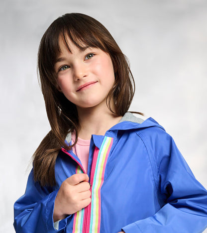 Girls Blue Colourblock Jersey-Lined Raincoat