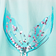 View Girls Mermaid Tail Cinched Shoulder Top - Light blue V-neck top with pink, white, and blue floral embroidery along the neckline