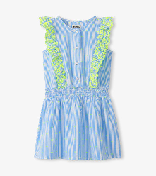 Girls Neon Dots Scallop Ruffle Dress