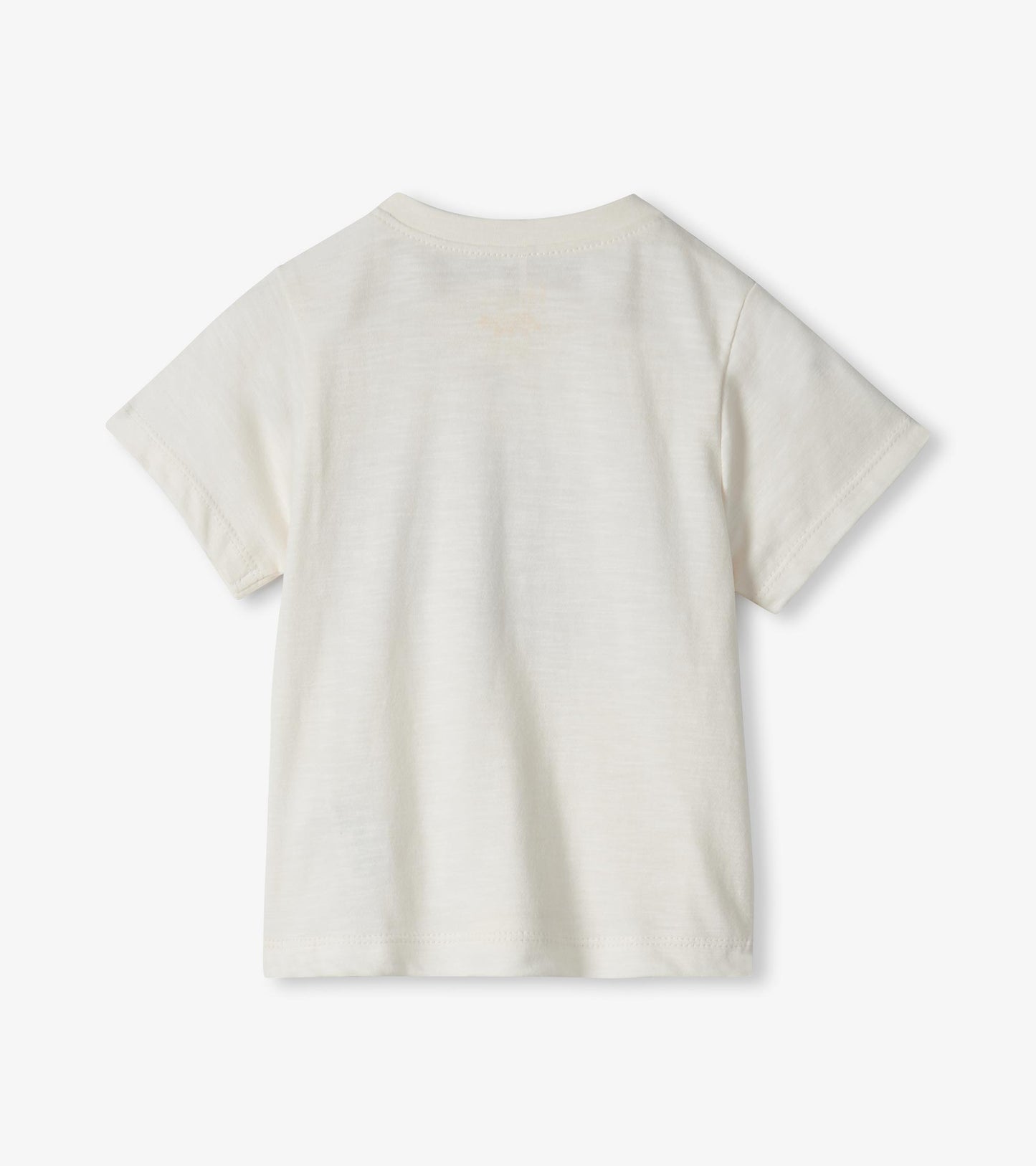 Back of cream short-sleeve toddler T-shirt with crew neck and plain design