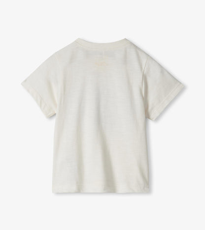 Back of cream short-sleeve toddler T-shirt with crew neck and plain design