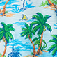 View Boys Deserted Island Jersey Button Down - Tropical beach illustration with palm trees, ocean waves, and blue sky
