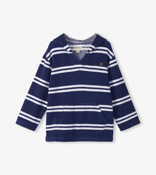 Boys Navy Stripes Hooded Long Sleeve Cover-Up