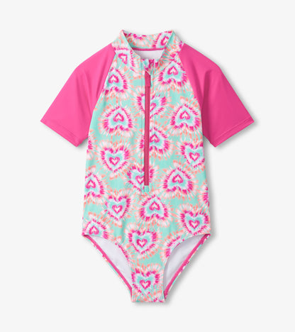 Girls Hearts One-Piece Rashguard Swimsuit