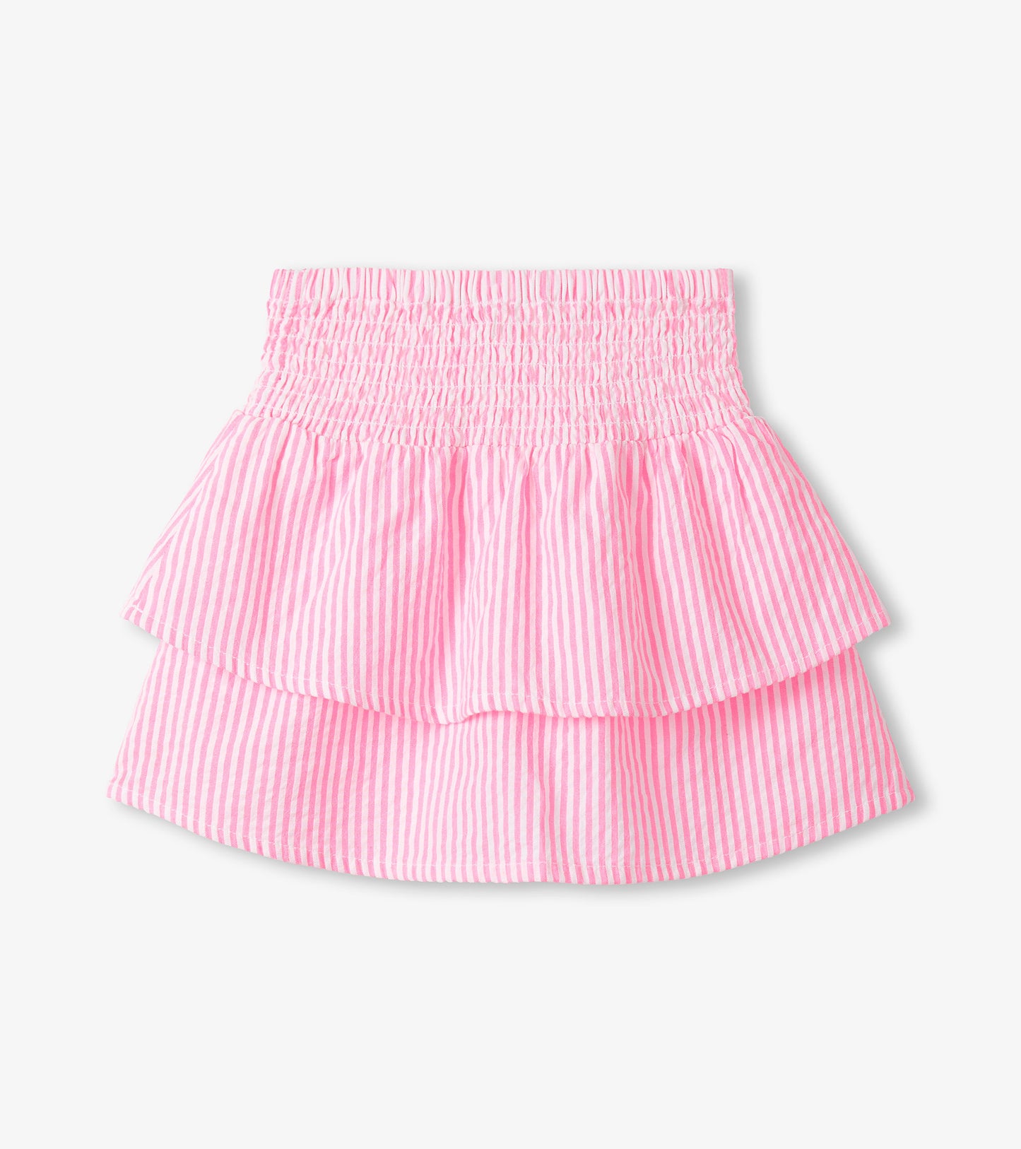 Girls neon pink seersucker striped smocked-waist tiered skirt