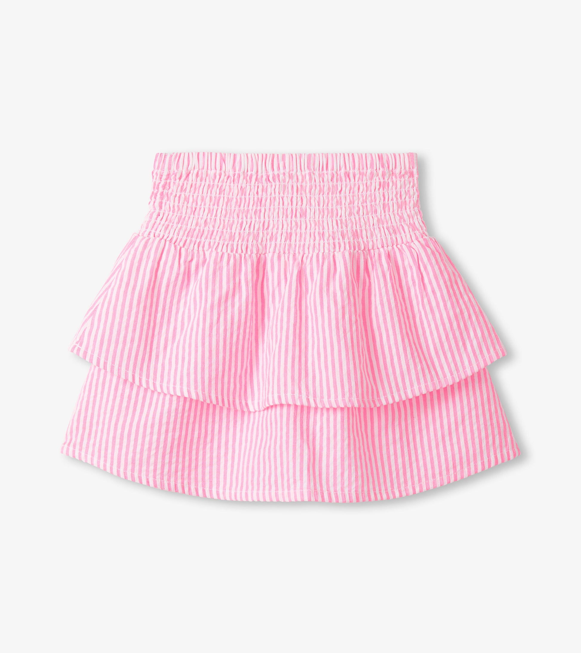 Girls neon pink seersucker striped smocked-waist tiered skirt