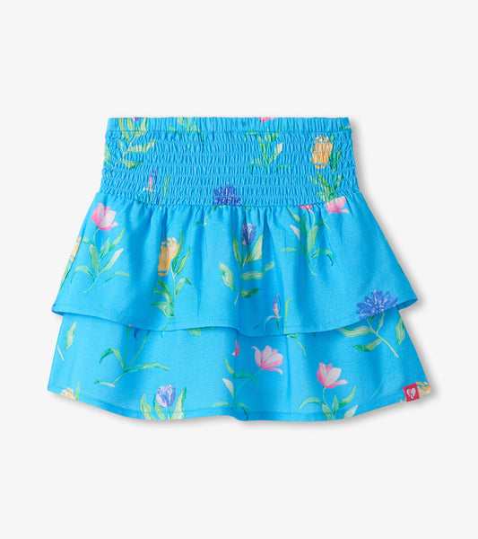 Girls Hyper Real Floral Smocked Waist Skirt