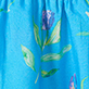 View Girls Hyper Real Floral Smocked Waist Skirt - Blue fabric with green stem and leaves, purple and pink flower buds
