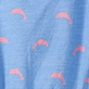 View Girls Little Pink Dolphins Woven Play Dress - Blue fabric with a repeating pink flamingo pattern