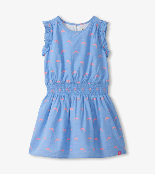 Girls Little Pink Dolphins Woven Play Dress