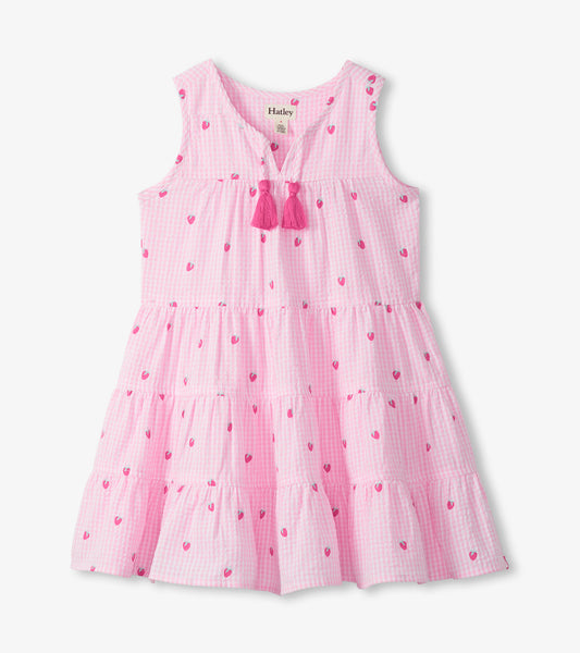 Girls Gingham Berries Tiered Dress