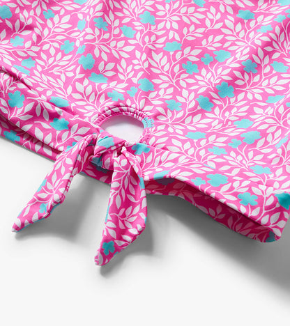 Girls Pink Floral Stripes Tie-Front Two-Piece Swimsuit