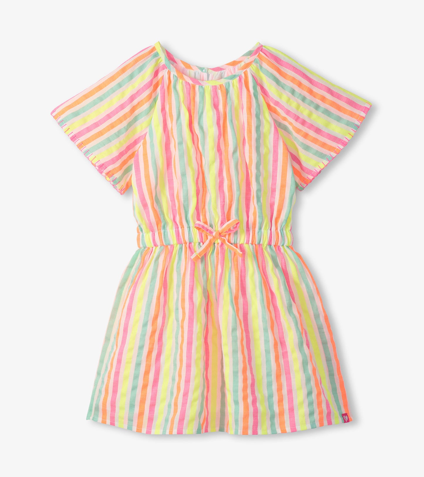 Girls Neon Summer Stripes Woven Play Dress