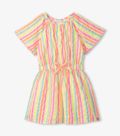 Girls Neon Summer Stripes Woven Play Dress