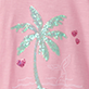 View Girls Summer Palm Tie Front T-Shirt - Pink fabric with a glittery turquoise palm tree and small pink hearts