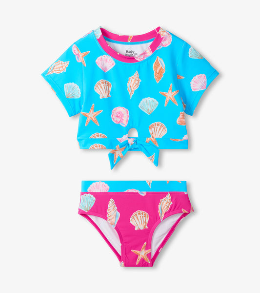 Girls Sea Shells Tie-Front Two-Piece Swimsuit