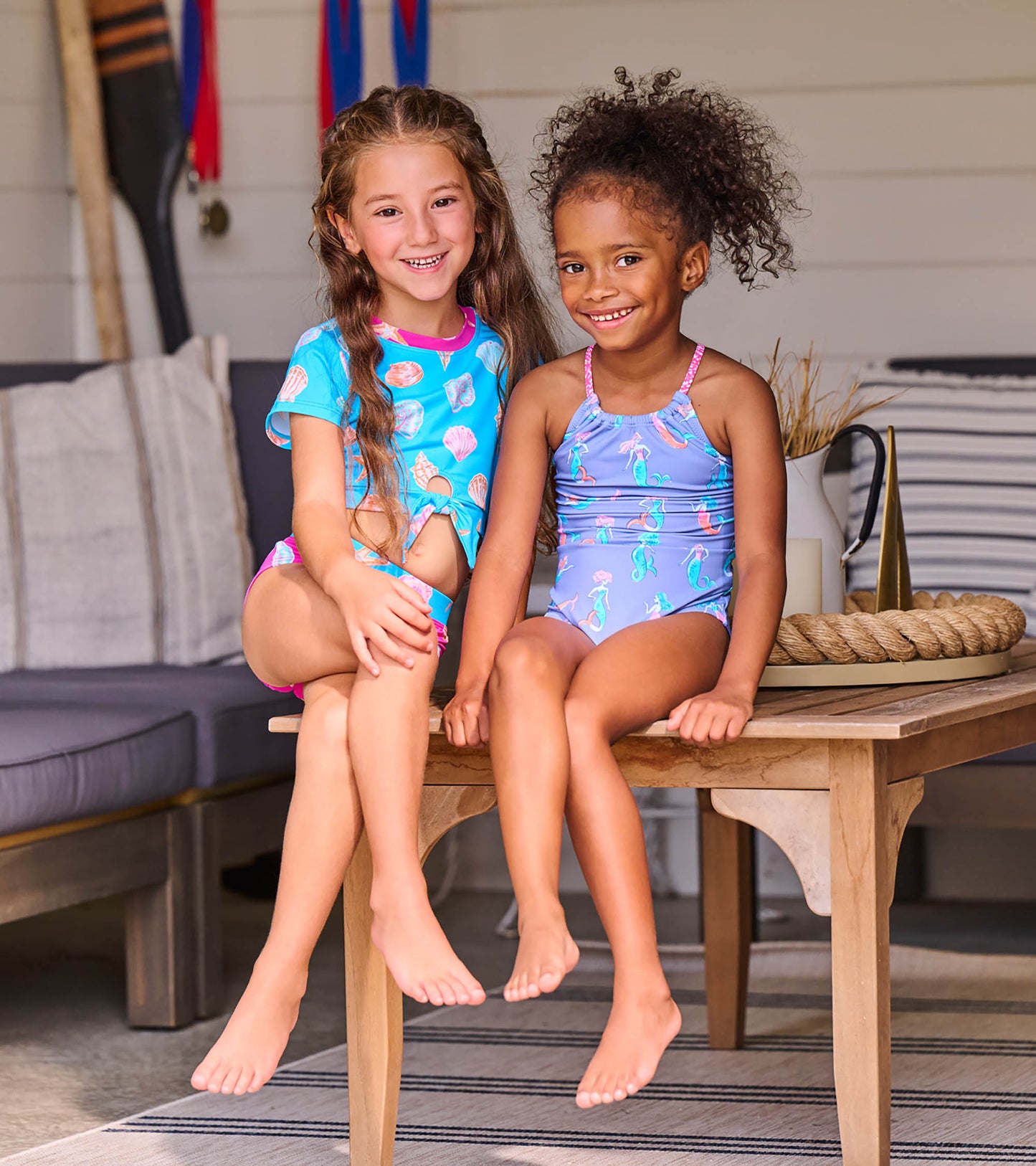 Girls Sea Shells Tie-Front Two-Piece Swimsuit